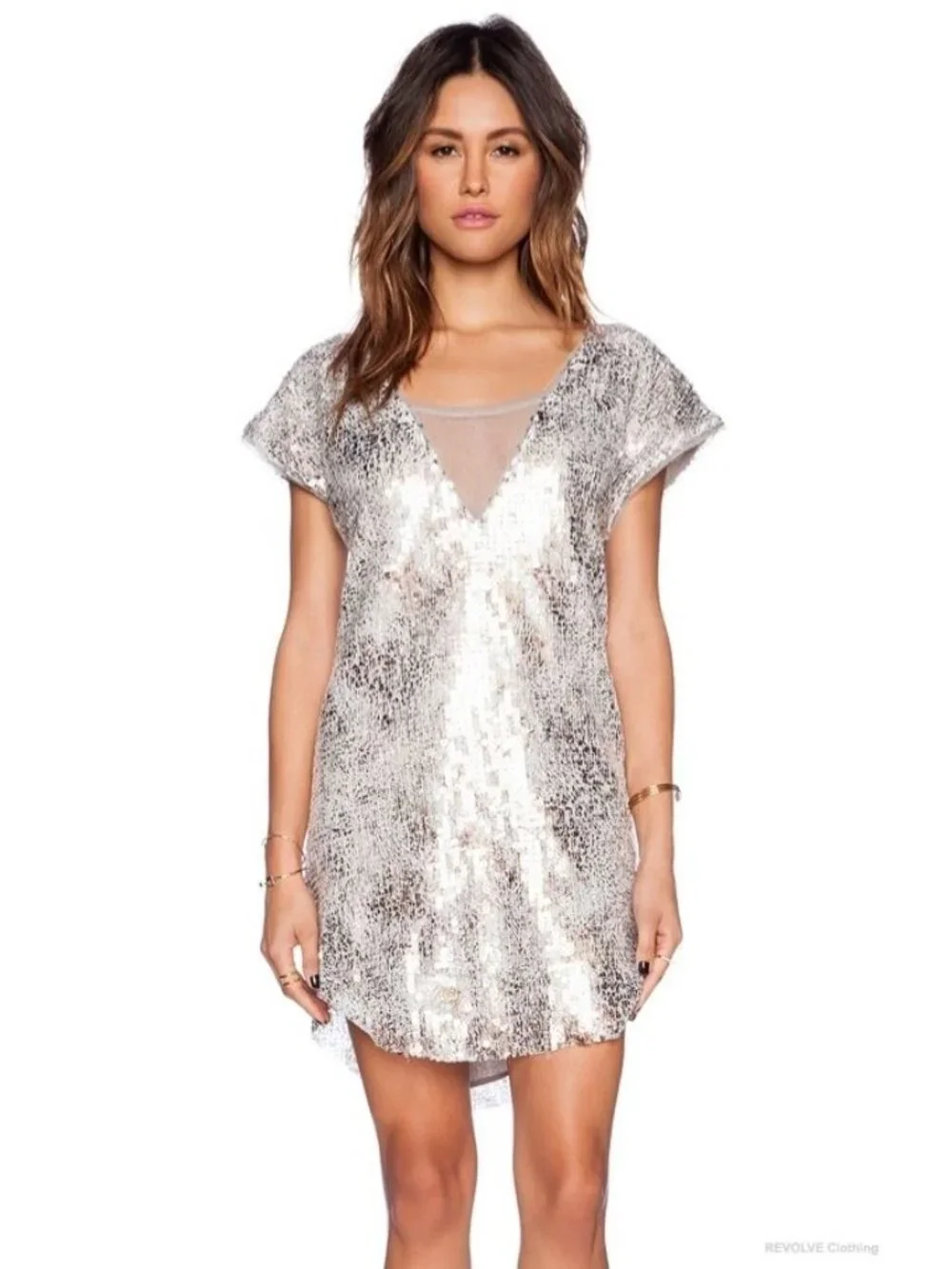 Free People Midnight Dreamer Shattered Glass Mini Sequin Dress XS Gold Party
